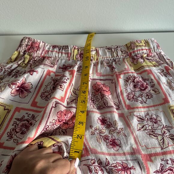 Women's Pants Linen Wide Leg Pink Floral Flowy Pull-on Elastic Waist Eurogirl - Picture 12 of 12